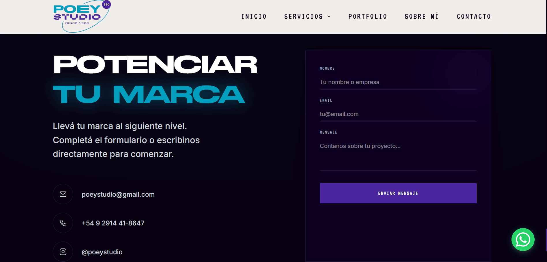 Portfolio de trabajos, alimentado desde el panel privado.